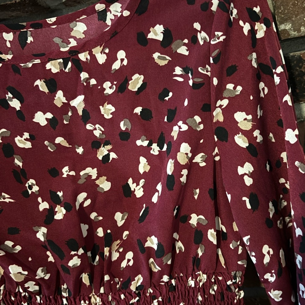Women's Long Sleeve Burgundy Floral Midi Dress Size Small - Picture 3 of 5